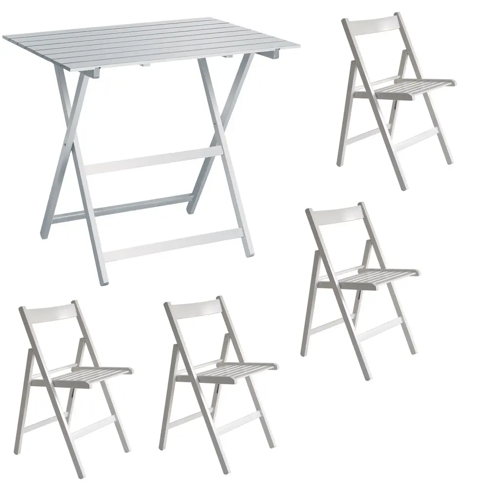 Premium quality Italian Folding Set table cm 60x80 and 4 chairs in solid beech wood white color for indoor and outdoor use