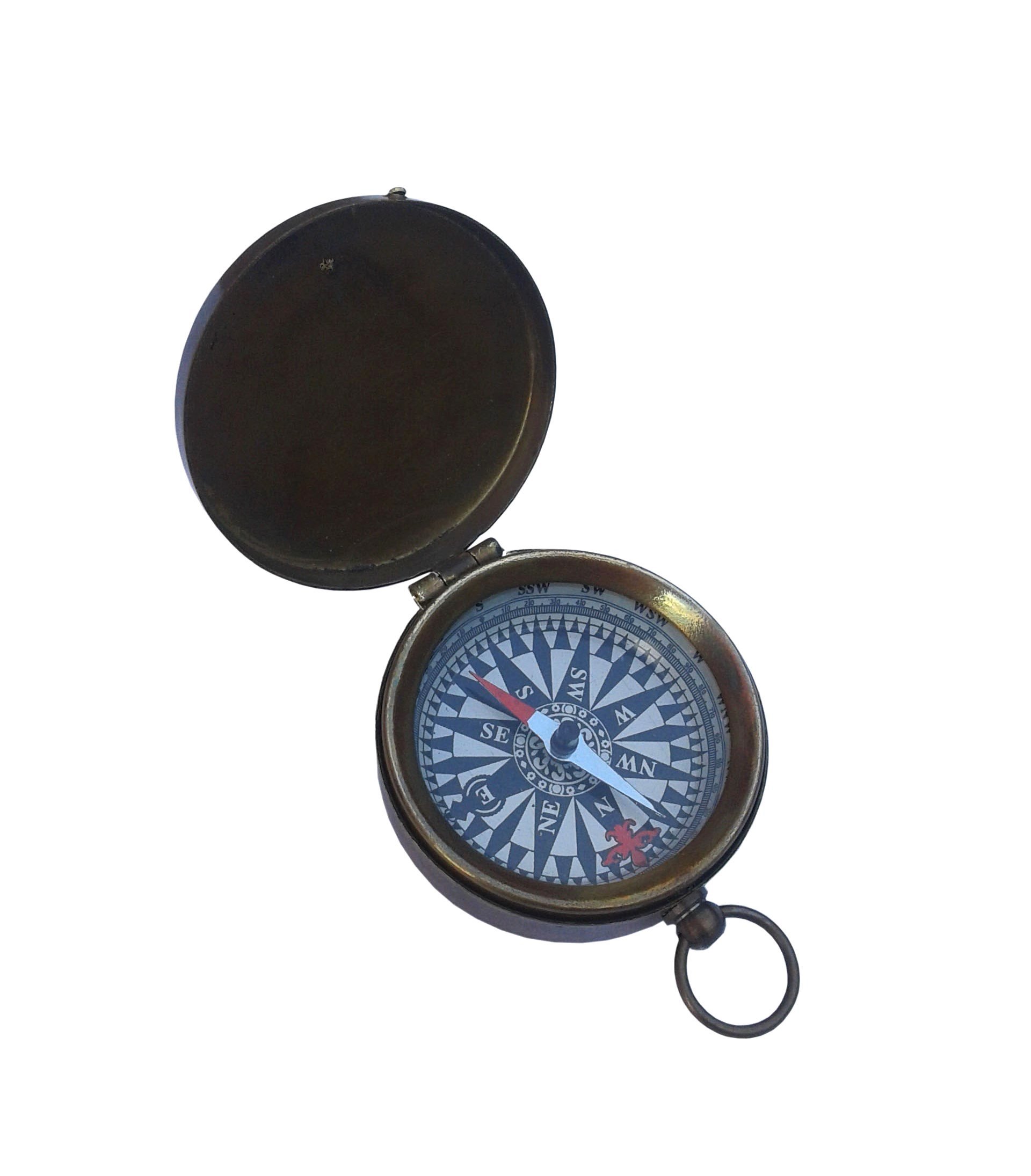 Brass Compass, Antique Flat Compass with Lid, Nautical Style 1.75 Inch Compass