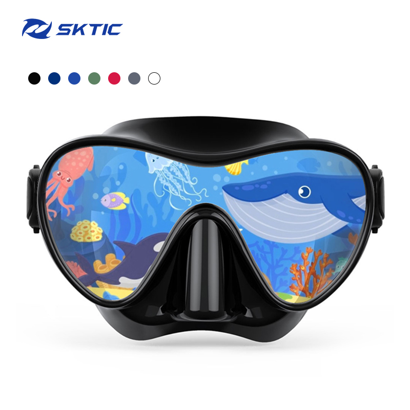 SKTIC High quality Black low volume soft silicone diving snorkeling goggles for kids anti-fog free dive Freediving mask
