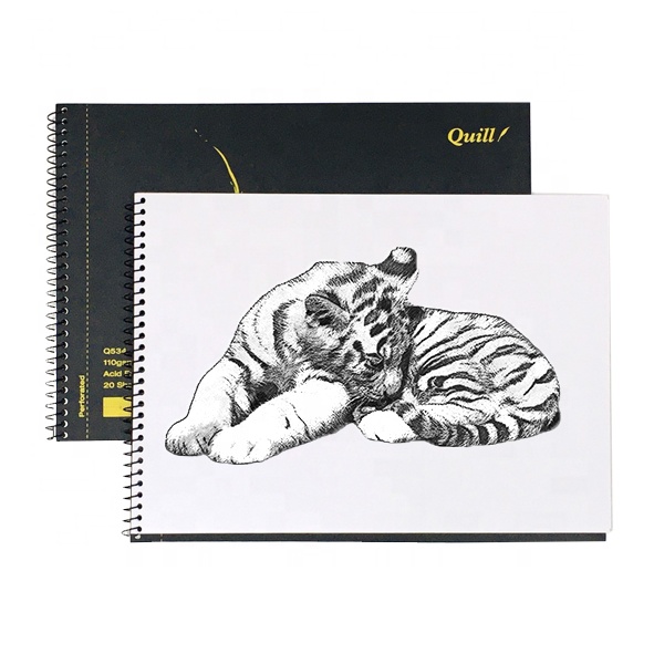 Drawing Book FSC Eco-friendly Artist Sketch Book Perforated Sheets 20 Sheets Plastic Black Cover Spiral Bound 40 Pages Drawing Notebook