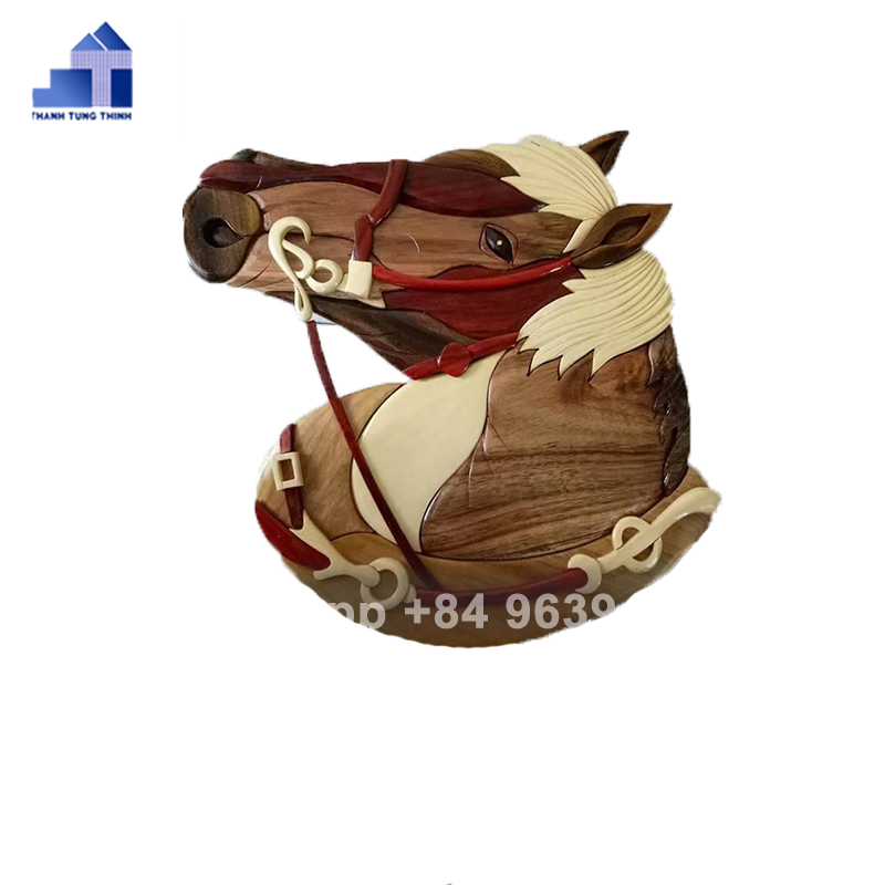 Wooden Painted Horse Head Intarsia For Wall Decoration WhatsApp +84 963949178