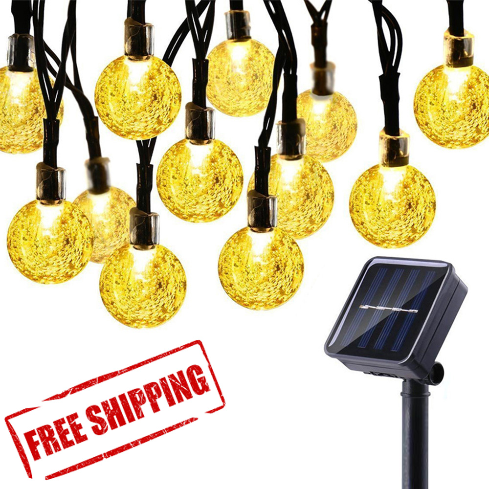 Free Shipping 23FT Bulb Battery Operated Decorative Waterproof Crystal Ball Fairy Christmas Solar 50 LED String Light Outdoor