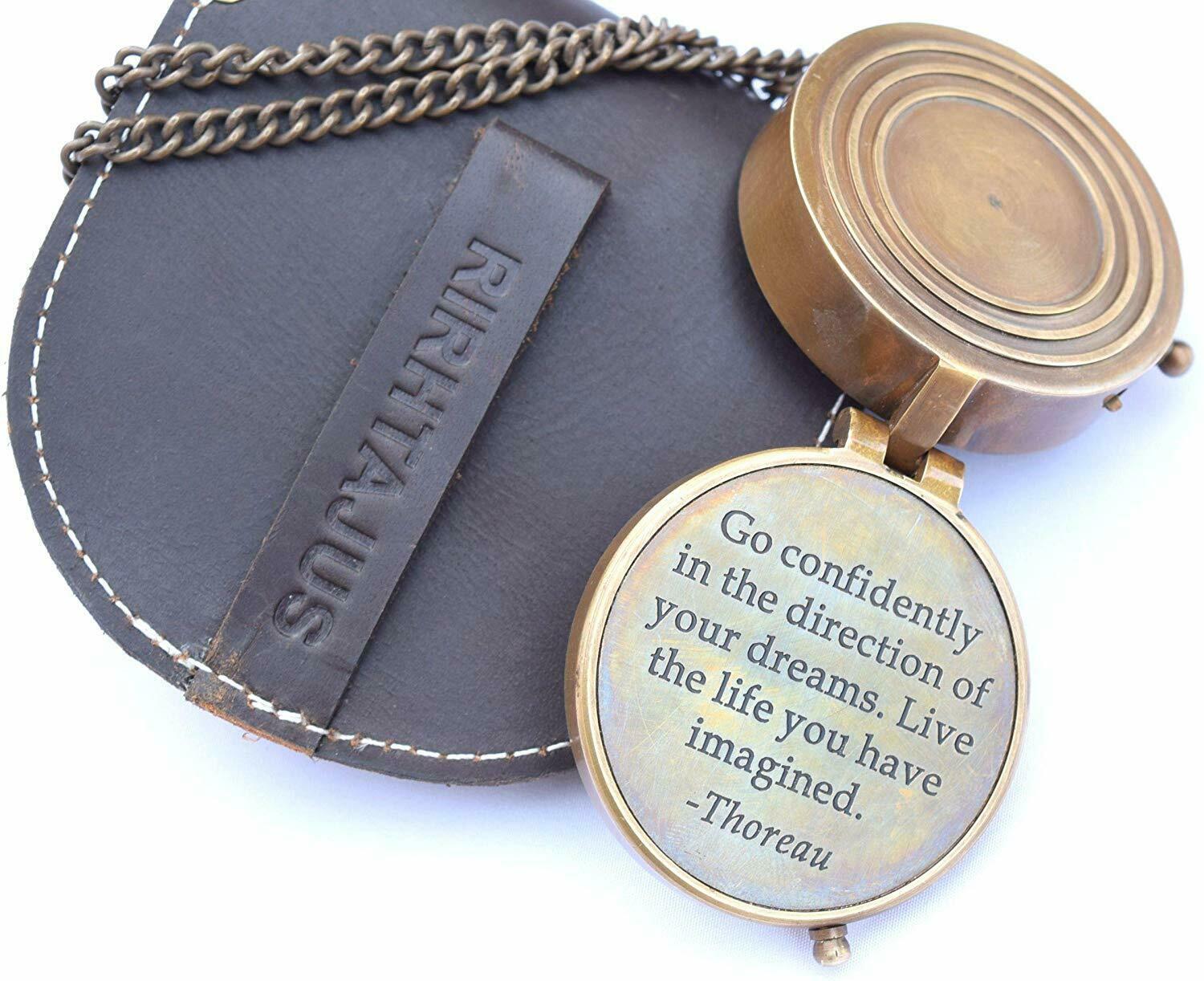 Thoreau's Quote"Go Confidently in The Direction of Your Dreams" Engraved Compass For Camping & Hacking