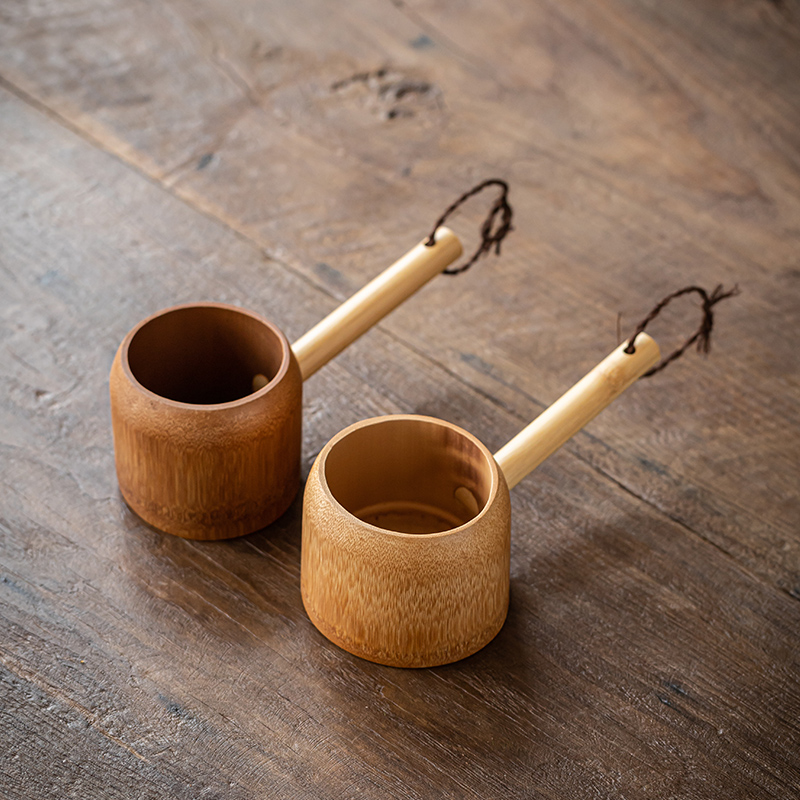 Japanese-style Natural Bamboo Large-caliber Water Scoop Home Kitchen Water Ladle with handle