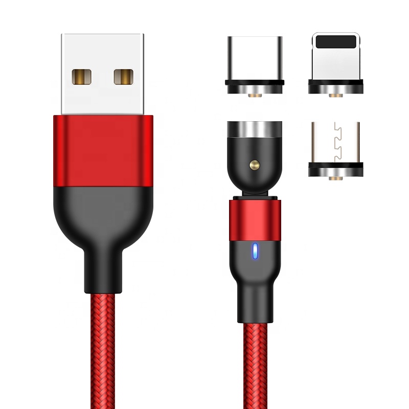 Amazon best seller LED Magnetic 3 in1 540 degree 2.0A USB Cable with LED indicator Used for Lightning Type C Micro USB