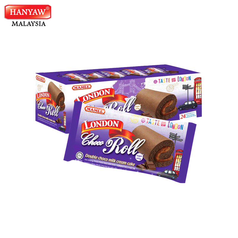 [Малайзия] Быстрая доставка + Halal Сертифицированный Лондон Choco Roll Двойной Choco Молоко Крем торт (22 г x 24 шт. x 12 коробок/коробка)