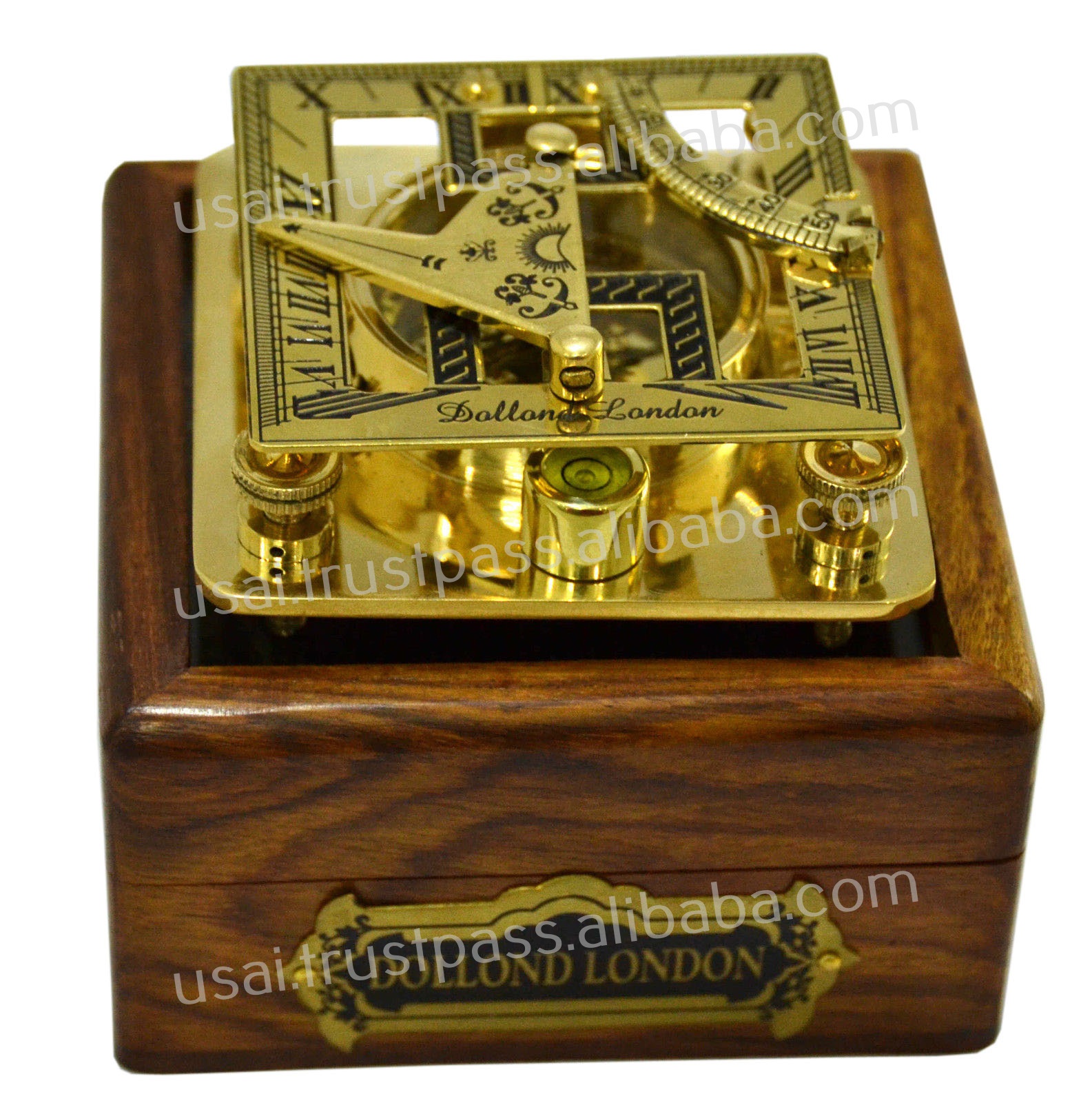 Brass Compass, MARITIME BRASS SQUARE SUNDIAL COMPASS WITH WOODEN BOX - 3 x 3 x 1.4 INCH