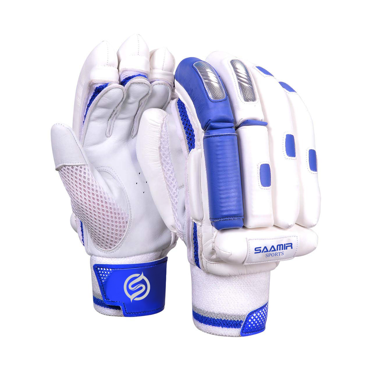 White and blue Design Cricket batting gloves High quality comfortable cricket gloves / Customize logo size and color