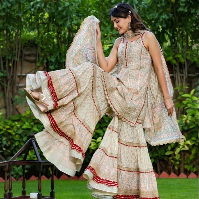 Handmade Hand Block Printed Long Maxi Style Kurta Set For Women Wedding & Diwali Wear Dress Ethnic Indian Kurta Ser