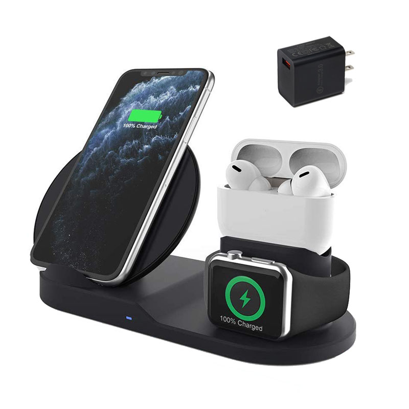 Модернизированное Беспроводное зарядное устройство Qi 3 в 1 для iPhone Watch Airpods Pro 10 Вт с быстрой зарядкой