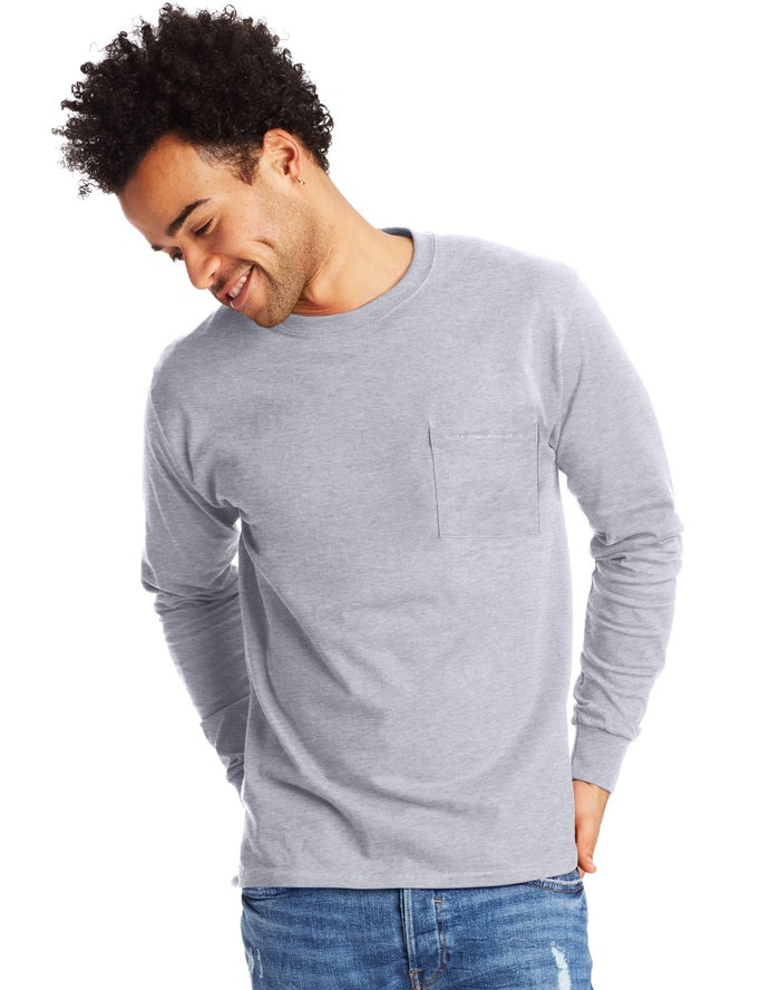 Plain Casual Long Sleeve T Shirts With Chest Pockets High Quality For Males