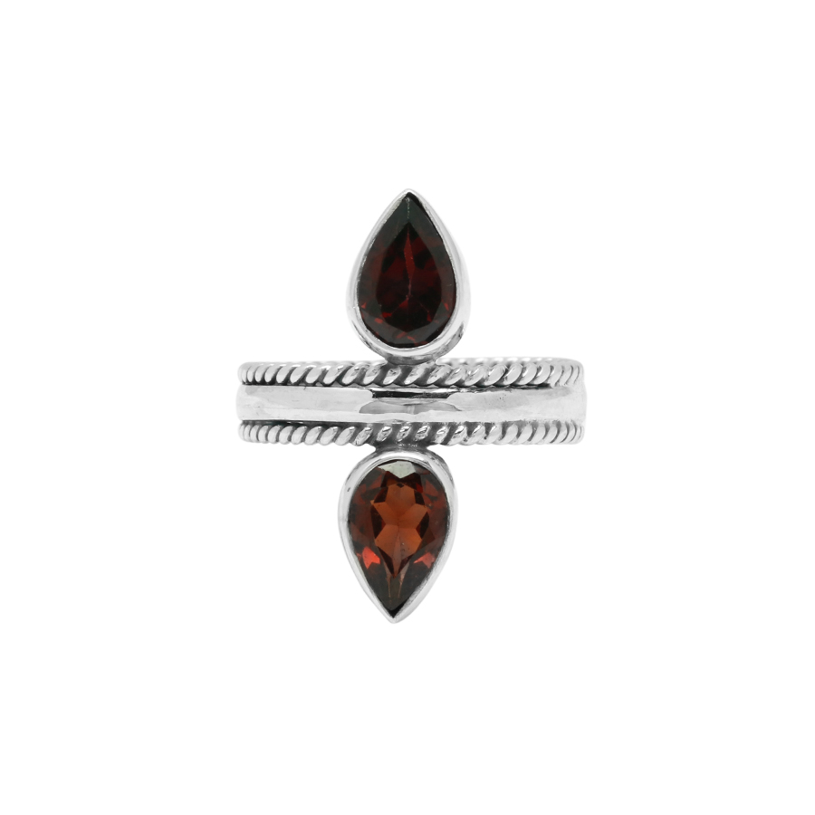 Bali 925 Sterling Silver Double Garnet Pear Shaped with Twisted Wire