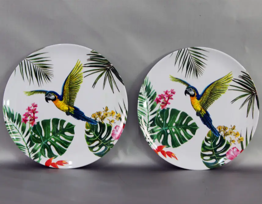 Tropical Plant And Bird Pattern Round Plate Fruit Plate Dish