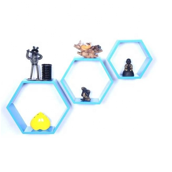 Hexagon shelves set of 3 Dark wood Living Room Furniture Home Furniture For Decoration Home Hotel & Restaurant