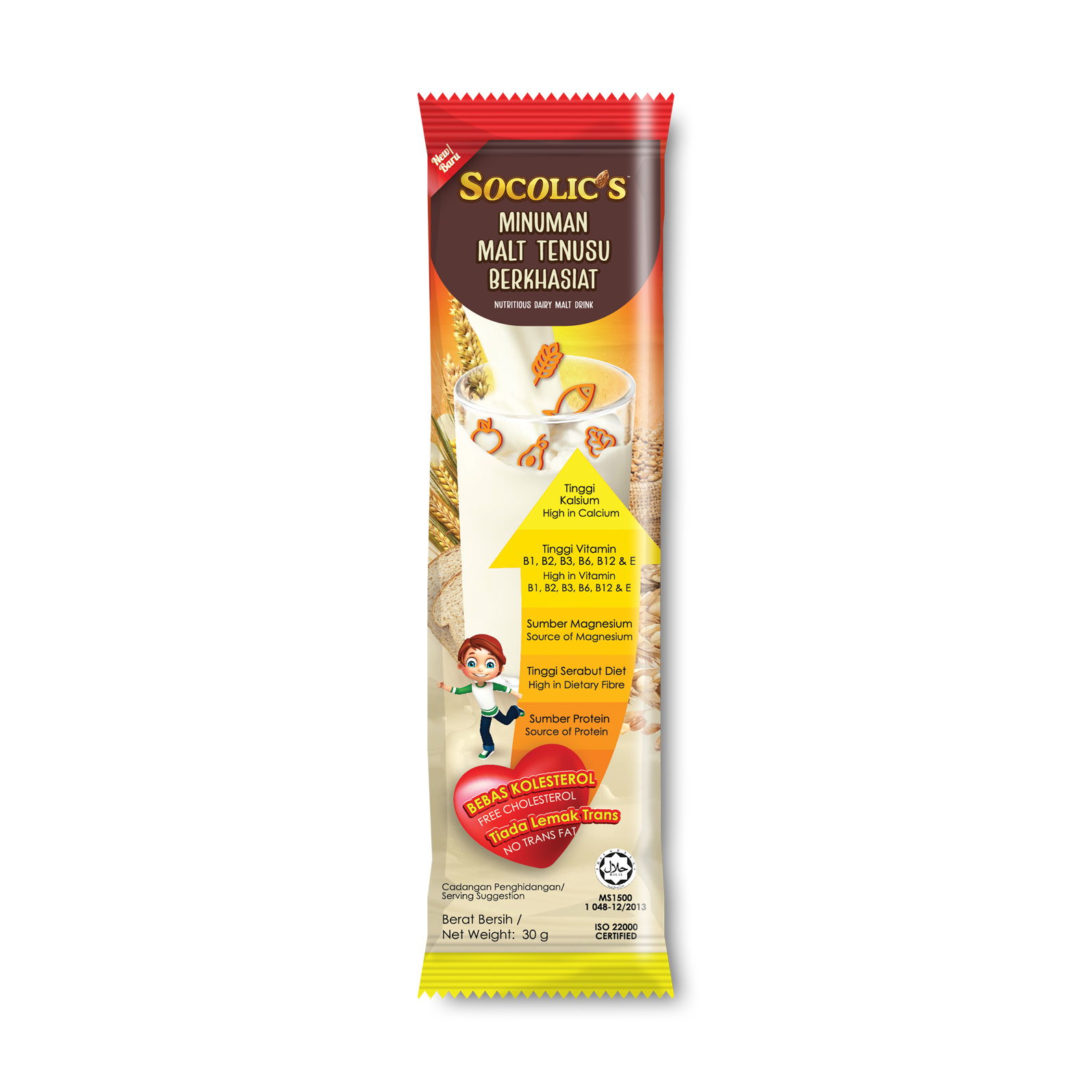 Питательный молочный солодовый напиток Socolic's Malted в порошке [30 г x 15 саше]