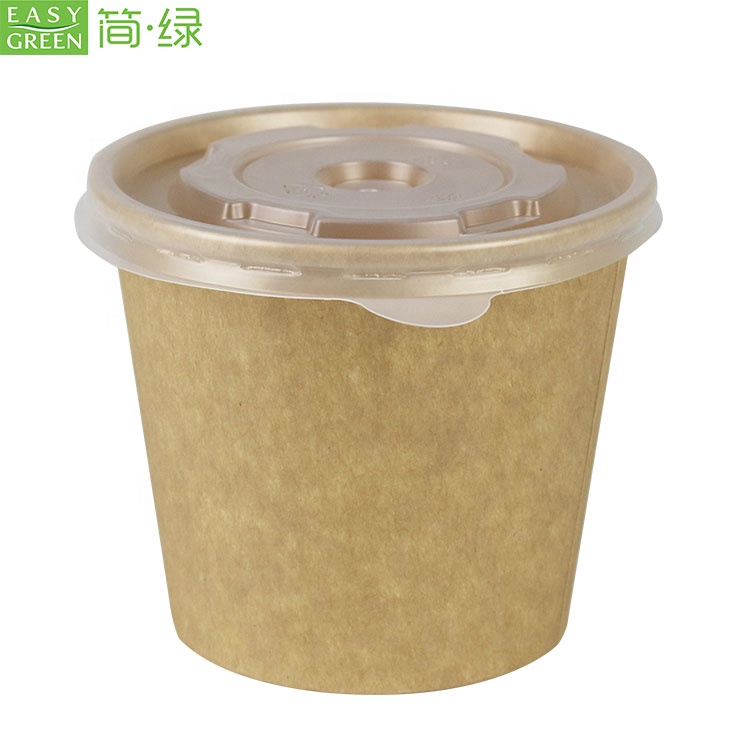 Легко зеленый Лидер продаж одноразовые 32 унции Compostable крафт бумажные чаши с PP крышки