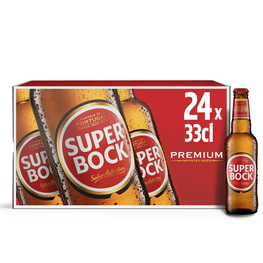 SUPER BOCK ORIGINAL HIGH QUALITY BEER FROM PORTUGAL 0,33L  - 24 Bottles Box - OW