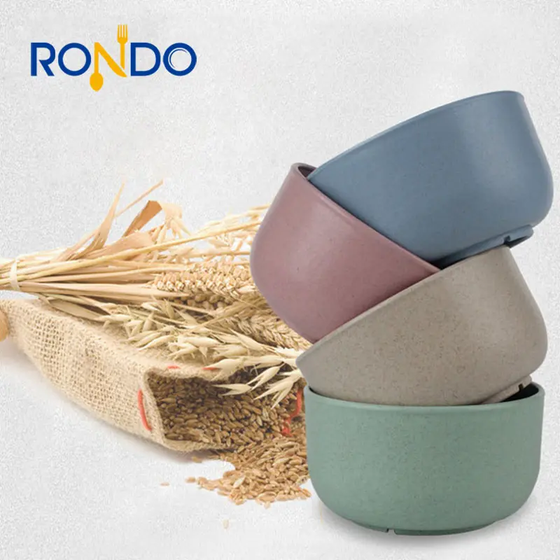 Hot selling ECO-friendly Biodegradable Wheat Straw Food rice plastic bowl Set