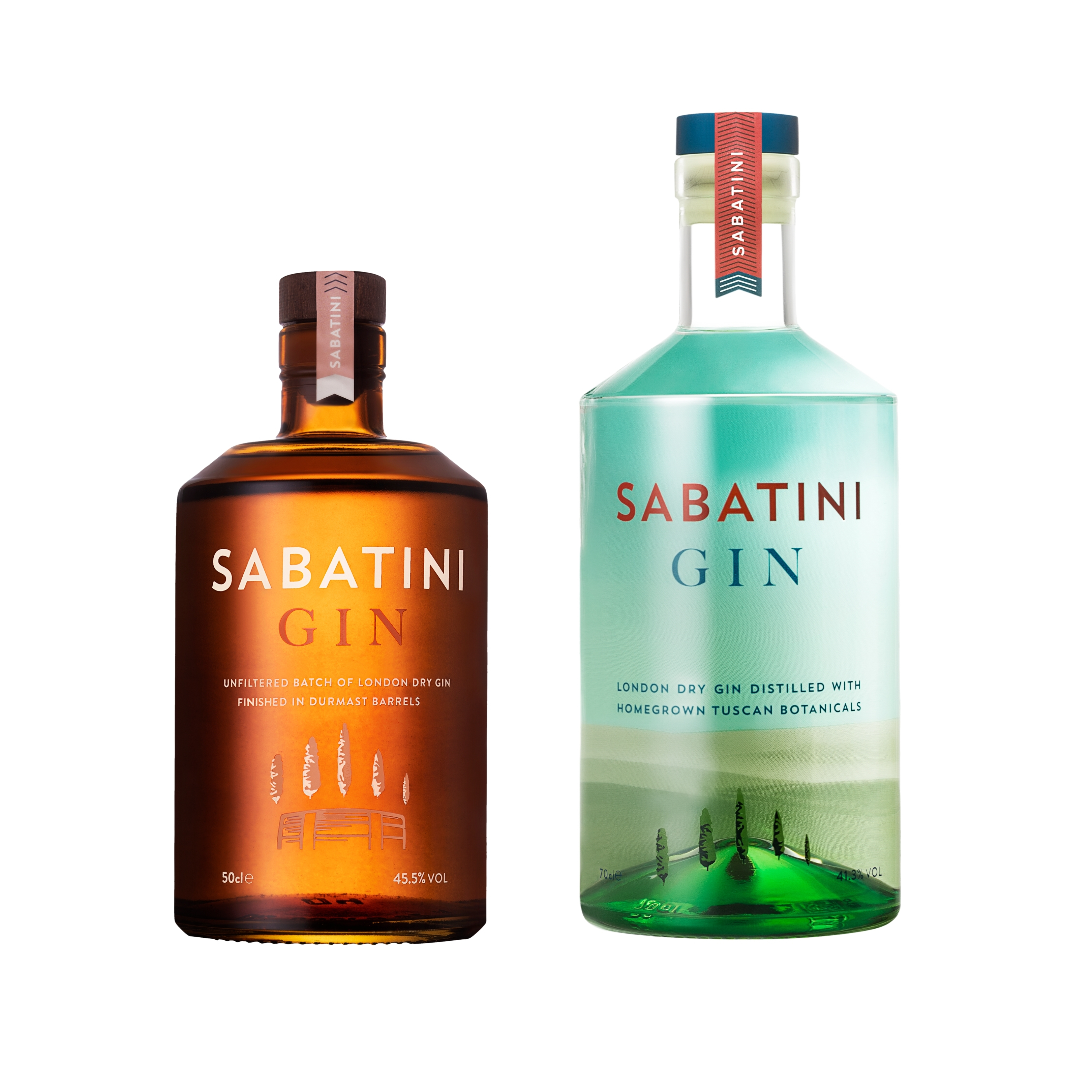 Combo Tuscan London Dry Gin barrel finished Sabatini Gin 70-50 cl