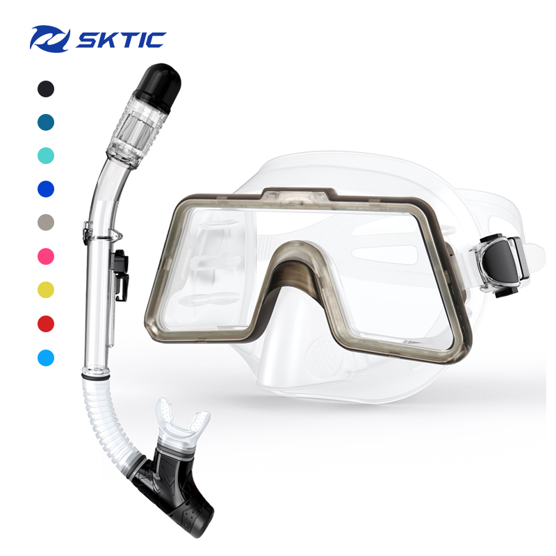 SKTIC Adult Silicone Scuba Diving Masks Snorkel Gear Freediving 180 View Spearfishing Snorkling Snorkel Set Dive Equipment Kits