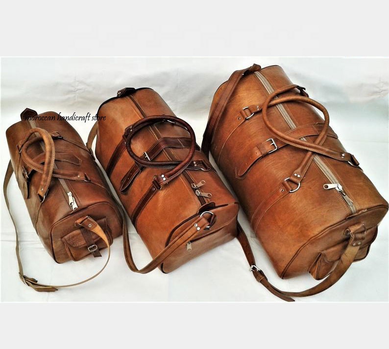 Large Men's Leather Duffle Bag Travel Holdall Luggage, Carry All Holdall, Leather Luggage Carry on Baggage Vegetable Tanned