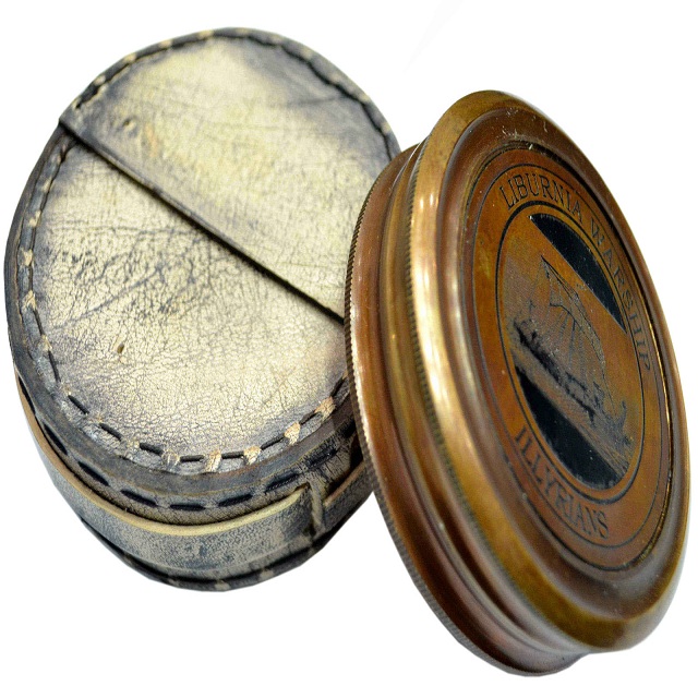 Brass Compass,LIBURNIA WARSHIP ANTIQUE POCKET COMPASS WITH LID - 3 INCH