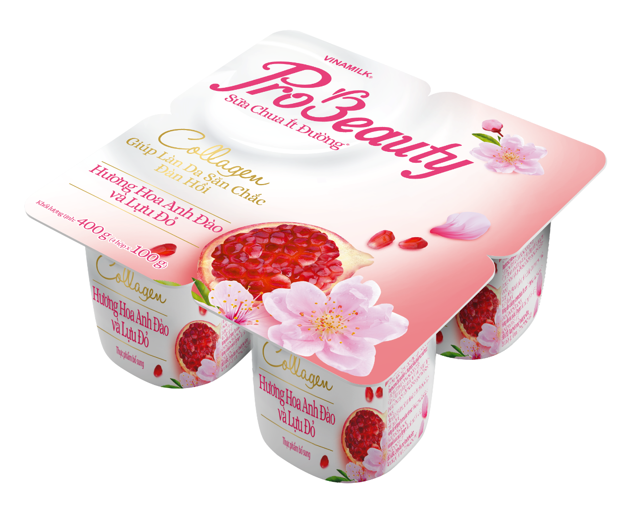 Eating Yogurt - Vianmilk - High Quality- Cherry Blossoms and Red Pomegranate Yogurt - Packing 100g per box x 48 boxes per Carton