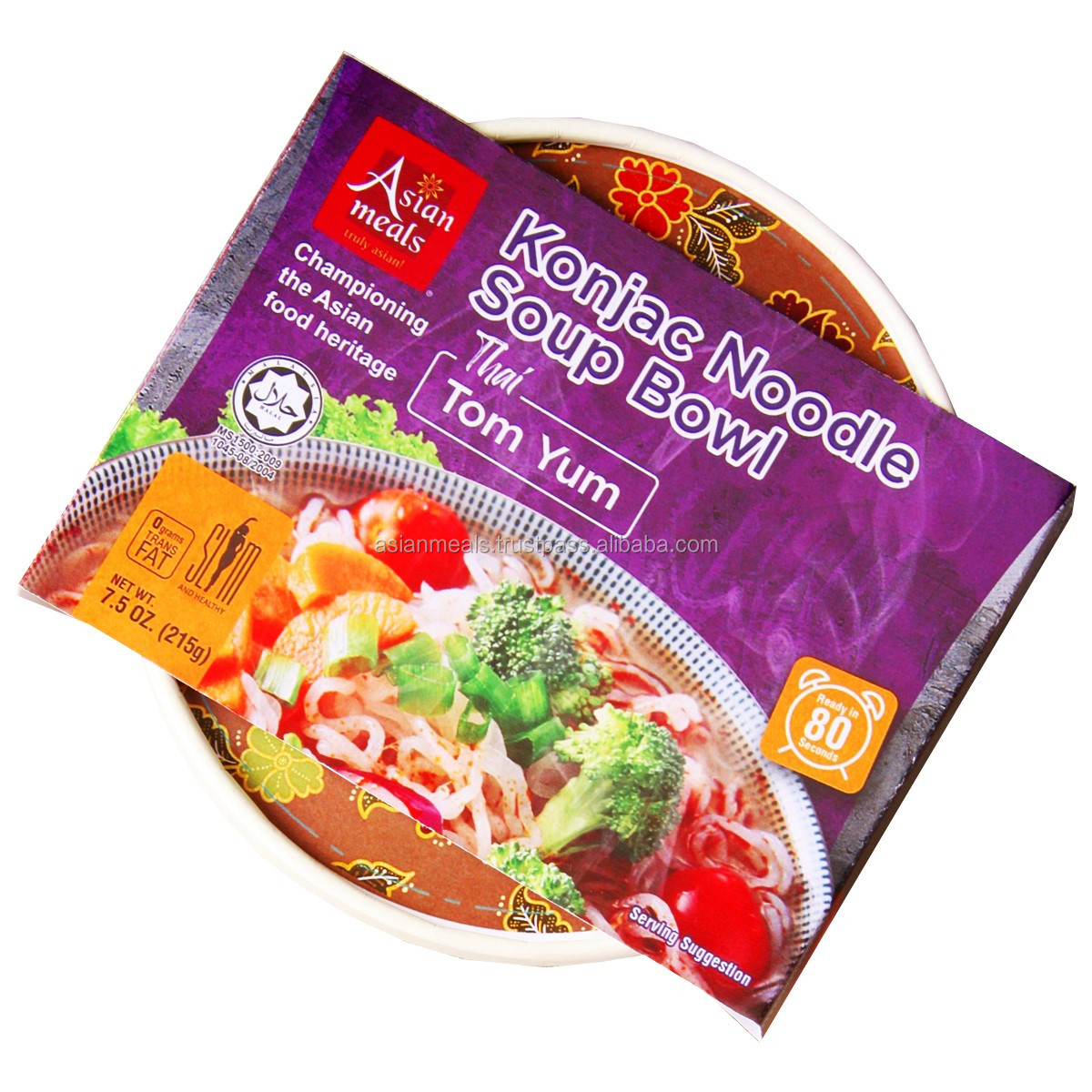 AsianMeals коньяк Ям лапша суп чаша Халяль тайский Том Ям мгновенный Конняку Shirataki