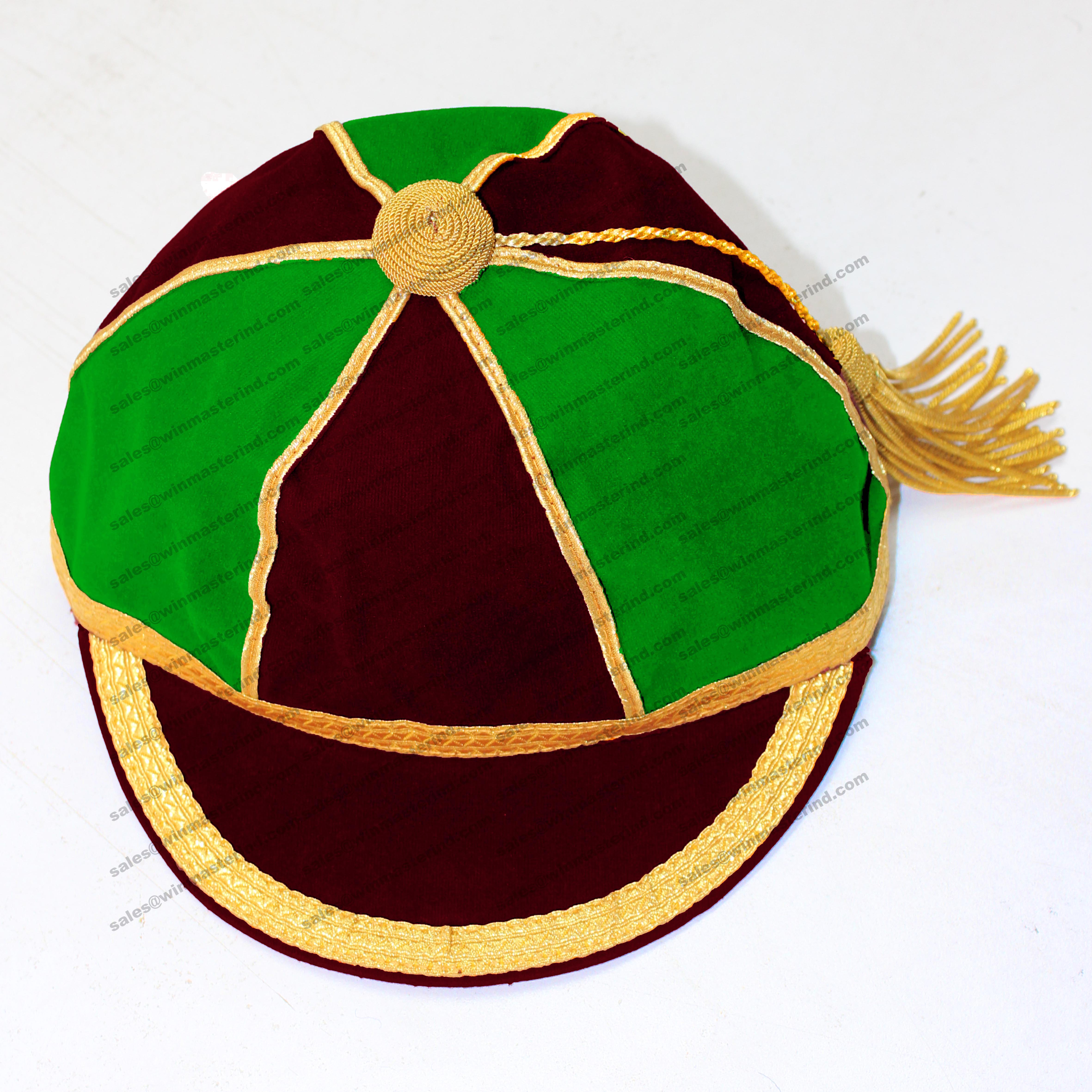 Custom Baggy Cricket -Caps, honours -caps Red & Green with Gold braid and tassel, Traditional woolen -caps