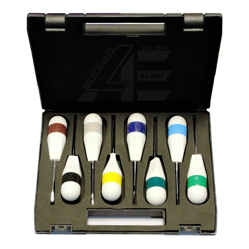 TOP SELLING 2021 Dental Root Elevators Luxation Instruments WHOLESALE Dentist Elevators Silicone Coated Set of 8 with Briefcase