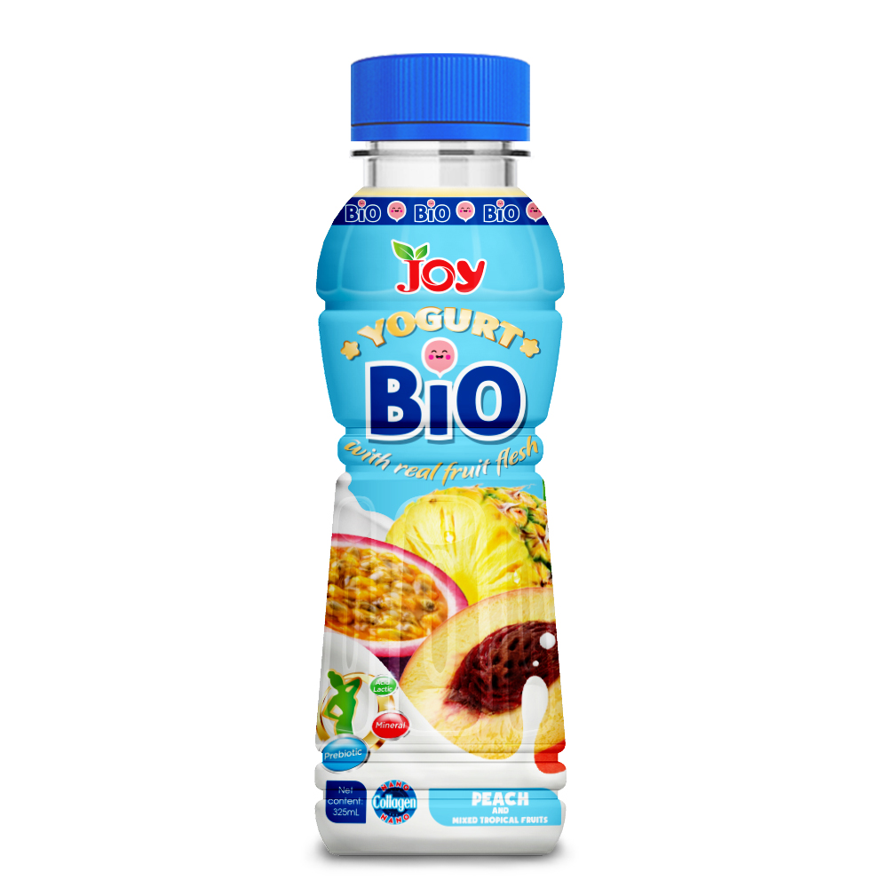 JOY BiO Yogurt Drink with Real Fruit Fresh Peach Juice 325ml Viet Nam Brand yogurt drink bottle Peach flavor