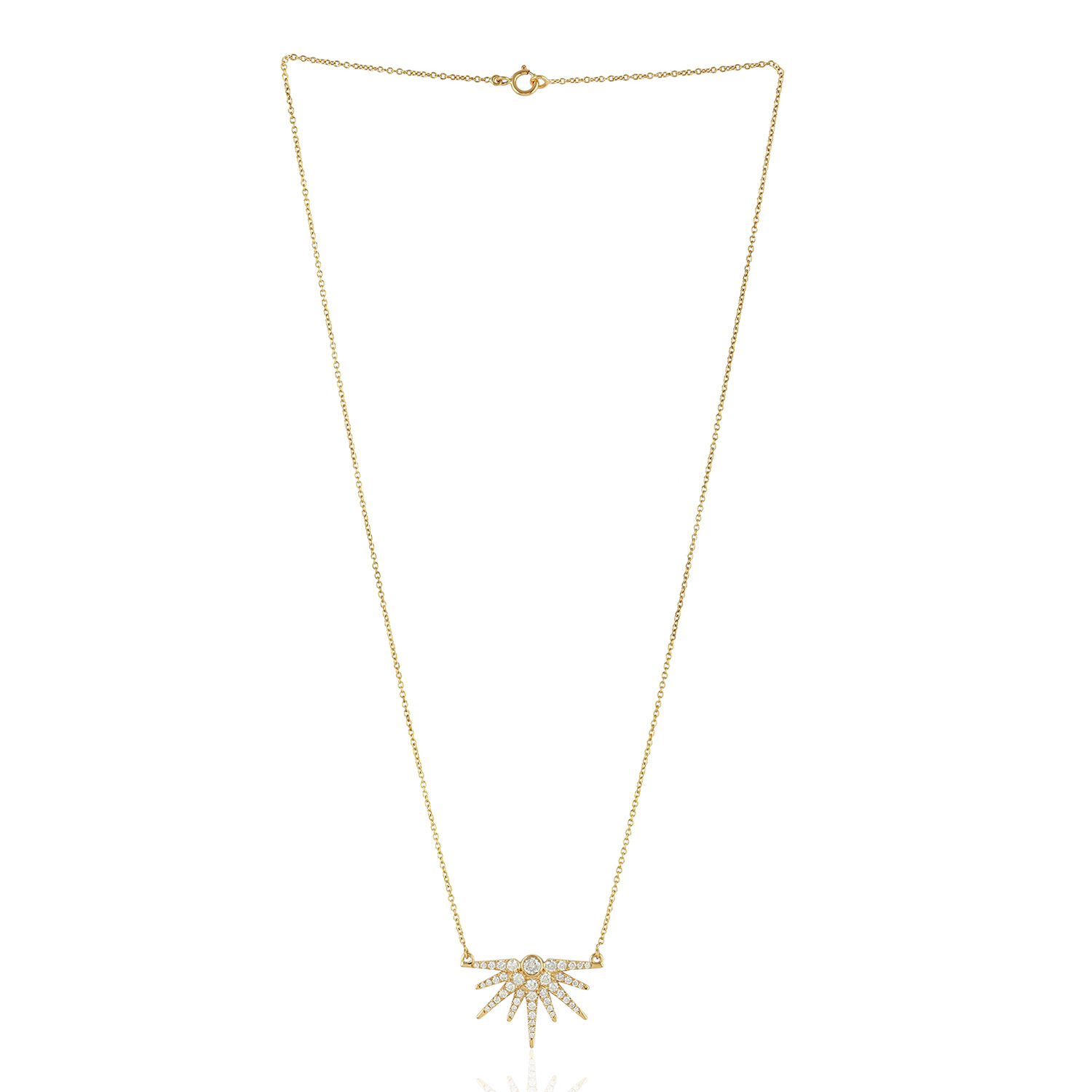 18k Yellow Gold Pave Diamond Starburst Pendant Necklace Handmade Jewelry