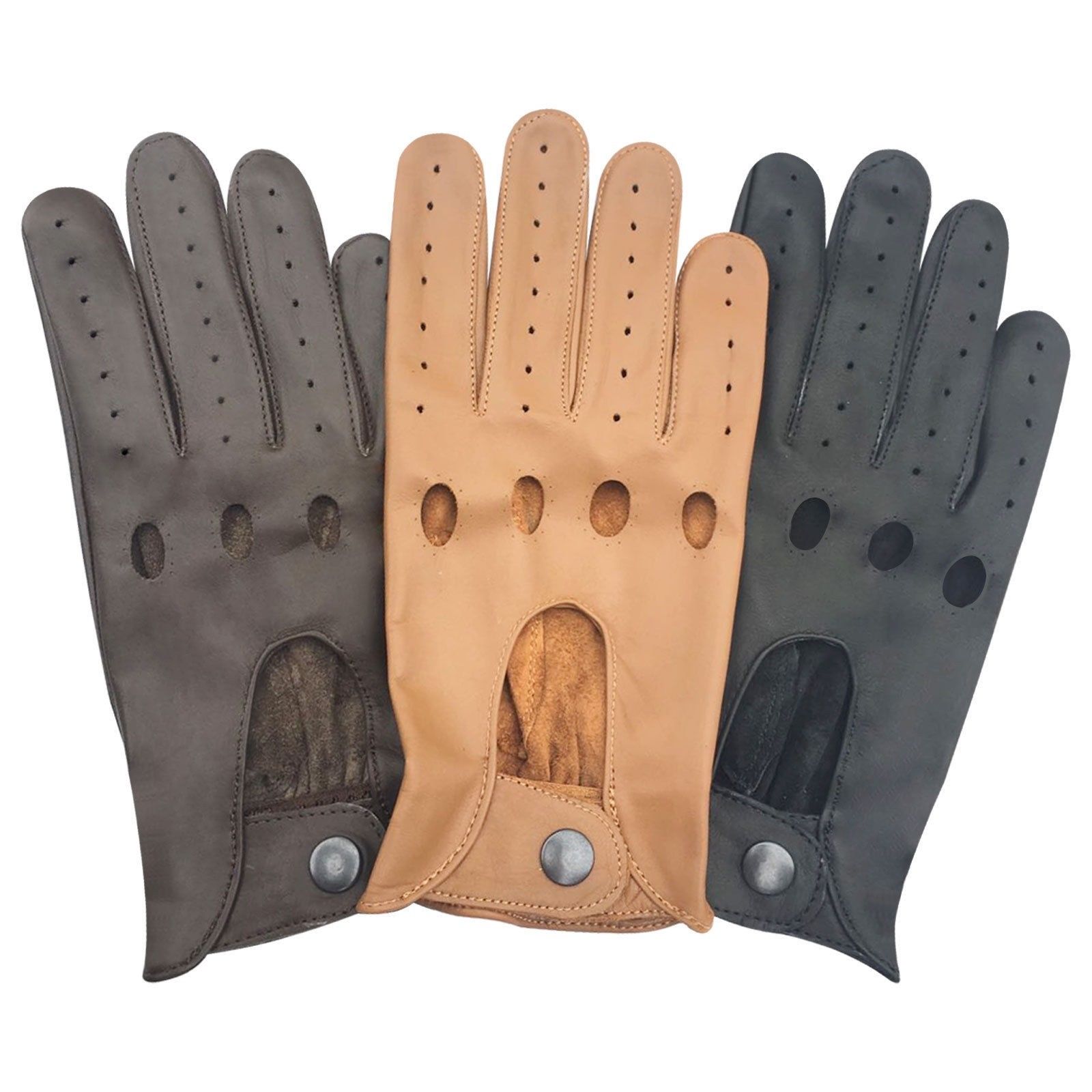 GENTS FASHION FULL FINGER GENUINE LEATHER MENS DRIVING GLOVES CHAUFFEUR RETRO