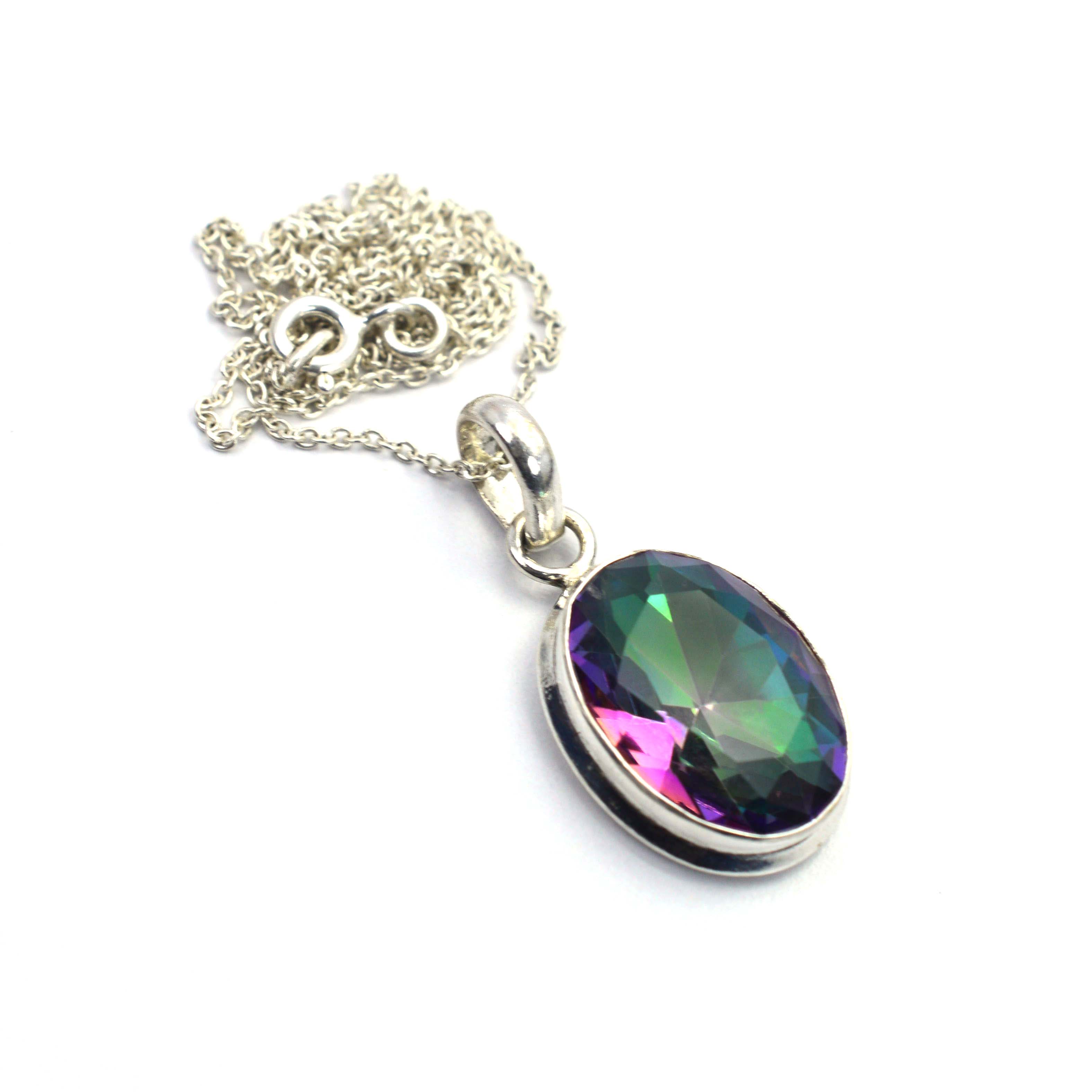 Wonderful Fine Mystic Topaz Chain Pendant Gemstone 925 Solid Sterling Silver Jewelery