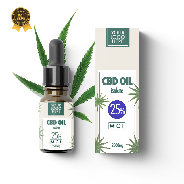 CBD MCT масляные капли изолят 25% - 2500 мг натуральное конопляное масло КБР медицинская добавка OEM Настройка вашего бренда ваш логотип