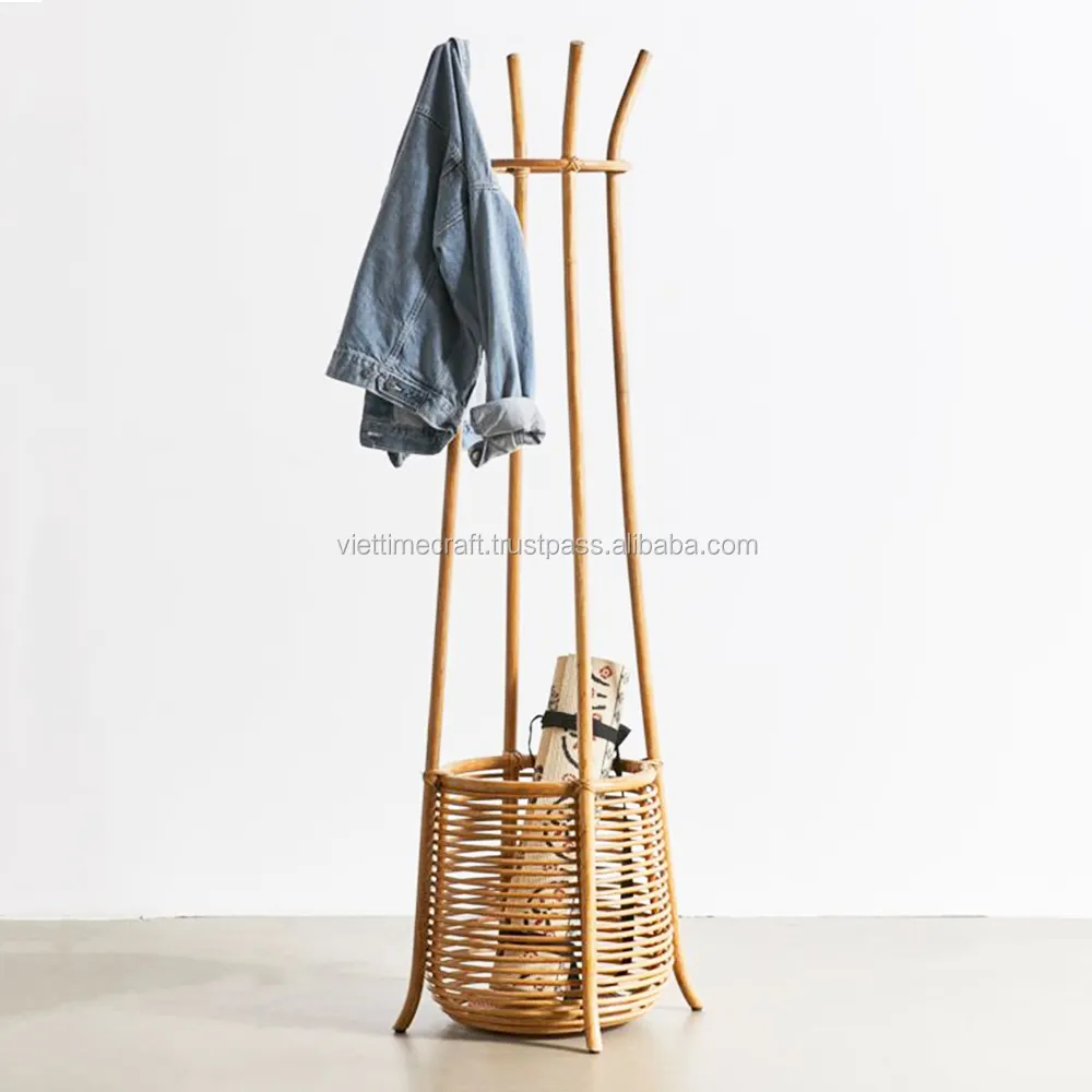 Rattan coat rack With Storage Basket Wholesale made in Vietnam