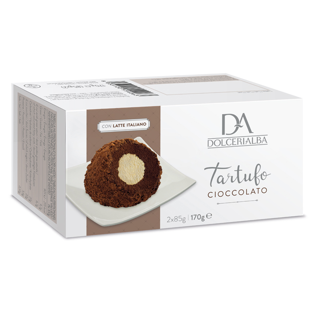 Premium Quality Made in Italy Chocolate Tartufo Ice Cream 2 Individual Portions (85g/3oz each) for Supermarkets 170g/6oz