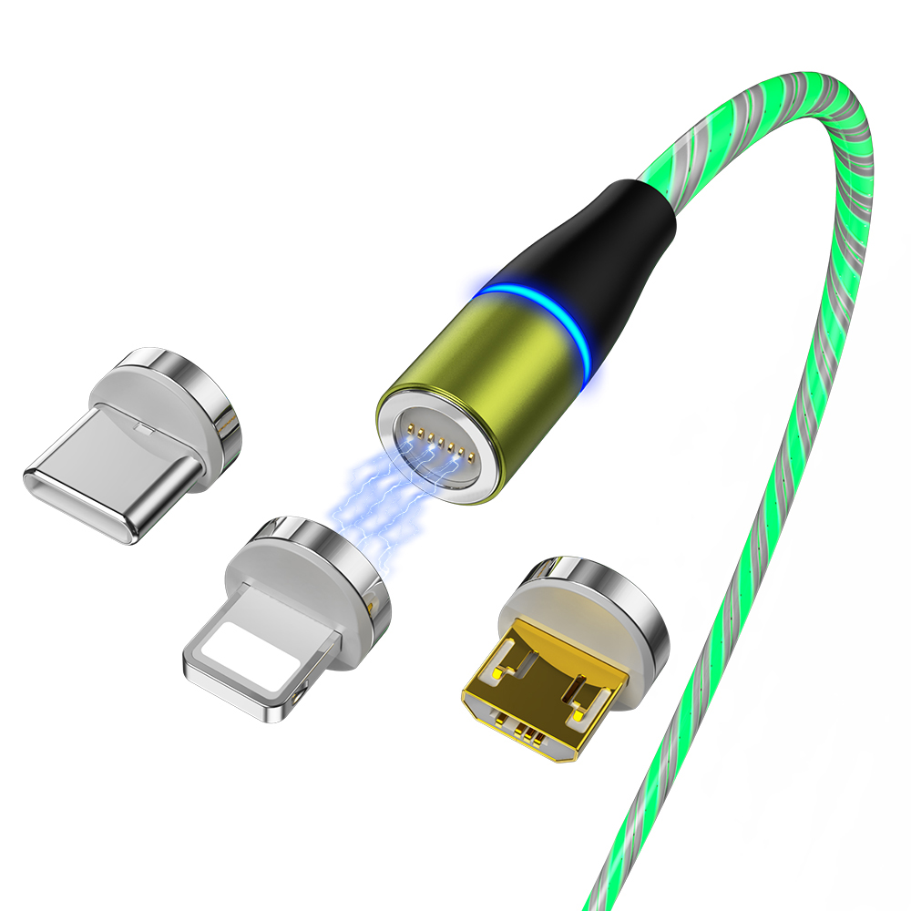 Высокое качество 1 м 2 м 3 м QC 3,0 Магнитный кабель для быстрой зарядки led течёт свет usb Кабель micro