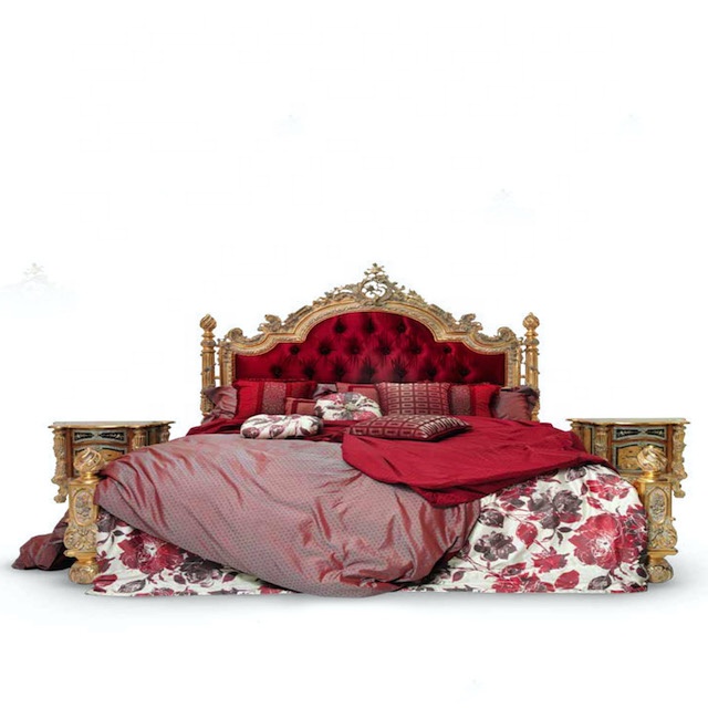 Luxurious European Classic style Italian design Bedroom Furniture for Villa Carved Wood Bed