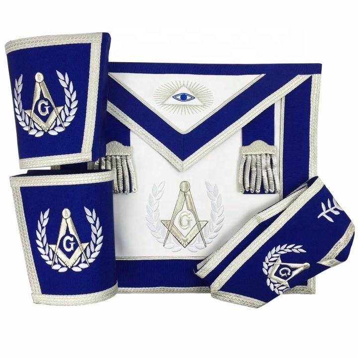 Set Masonic Regalia Embroidered Blue Lodge Gauntlets Cuff, Masonic Regalia Collar and Apron Low Price With Low MOQ