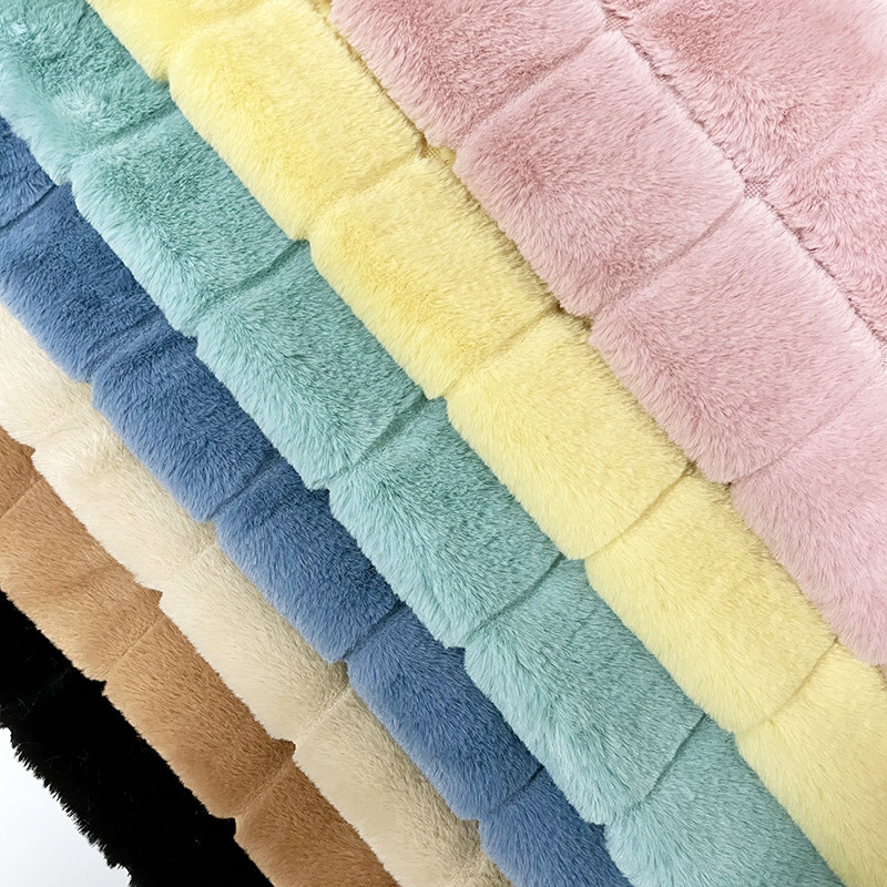 knitting Rabbit hair Danish grid rabbit mink jacquard small square cut groove flannel jacket pillow fabric