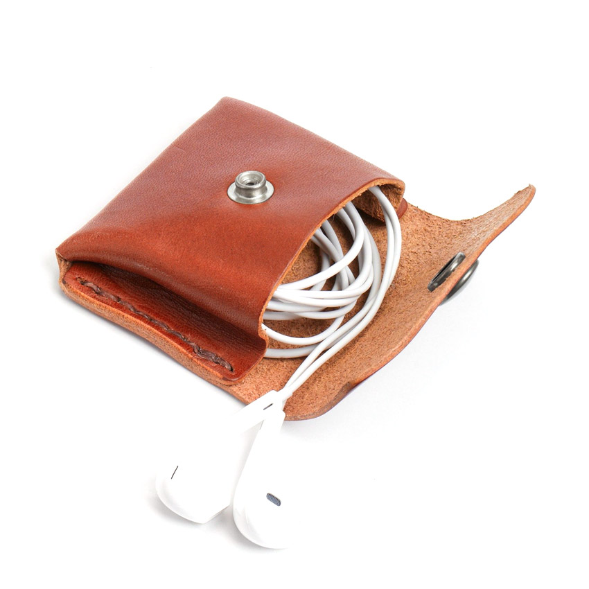 custom made PU leather earphone earbud holder