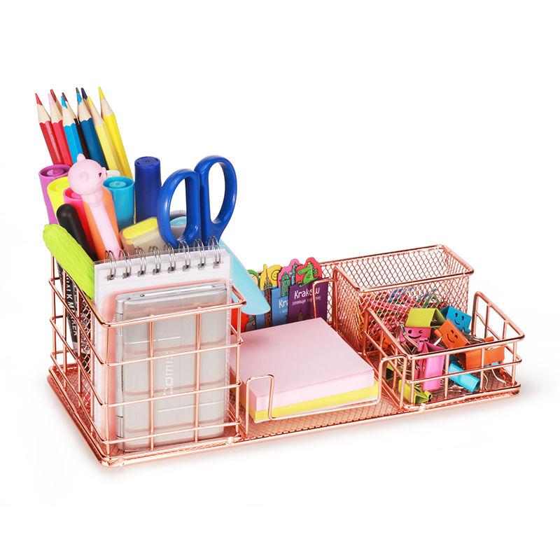 Comix Smart Crafter Stationary Multi Funtional Metal Mesh Rose Gold Desk Organizer Storage for Dorm Office Table