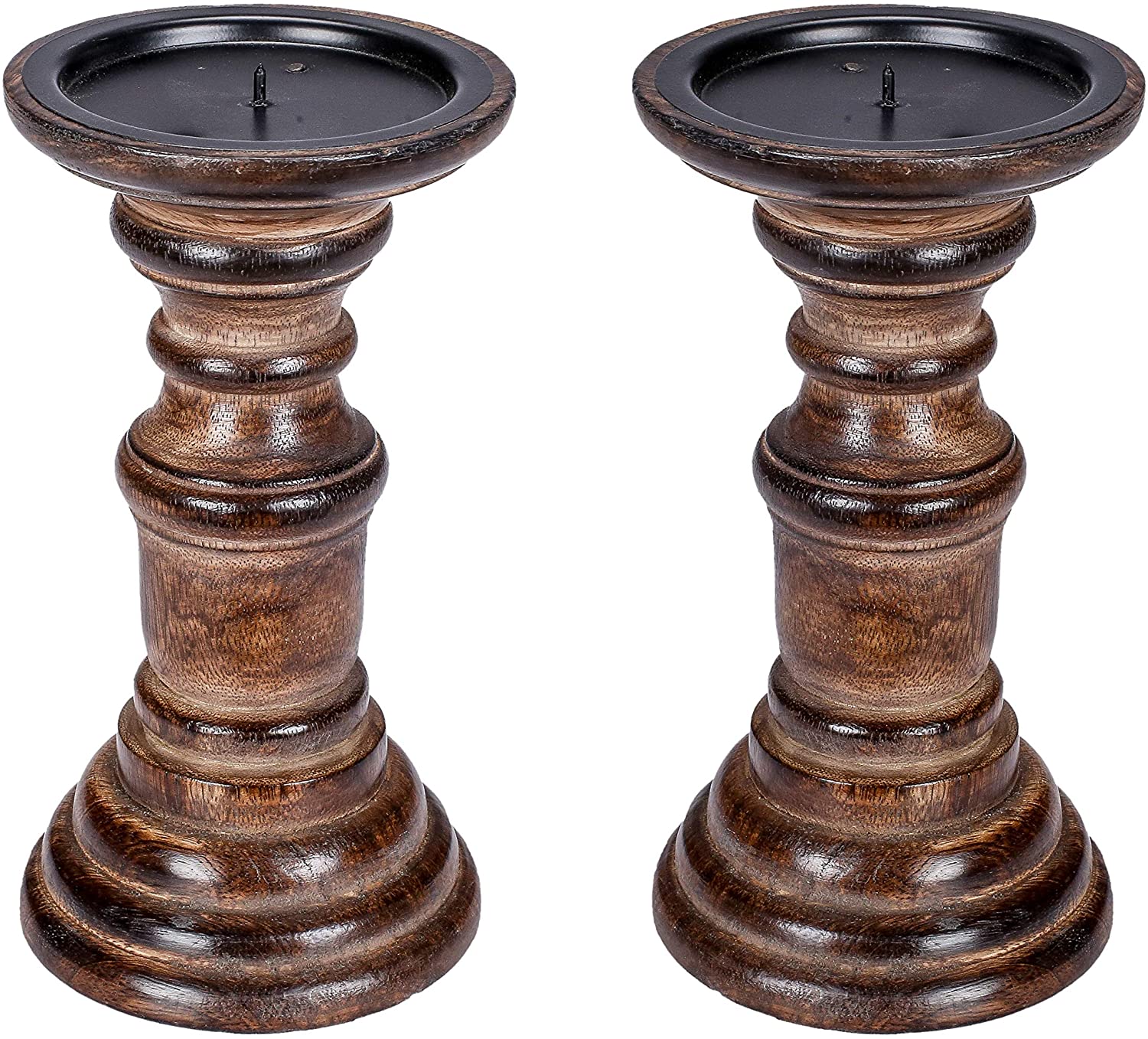 Decorative Candle Holder for Pillar - Vintage Boho Candleholder Set of 3 Whitewashed for Home Living Room Fireplace Mantel Table