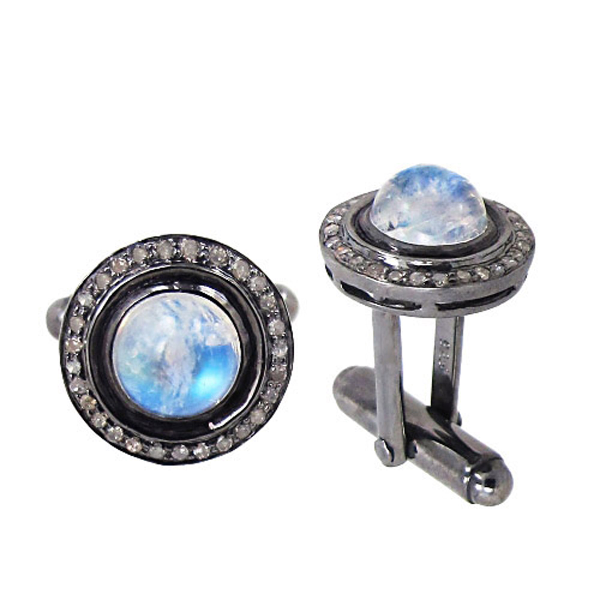 925 Sterling Silver Diamond Rainbow Moonstone Cuff Links Findings Jewelry Accessories