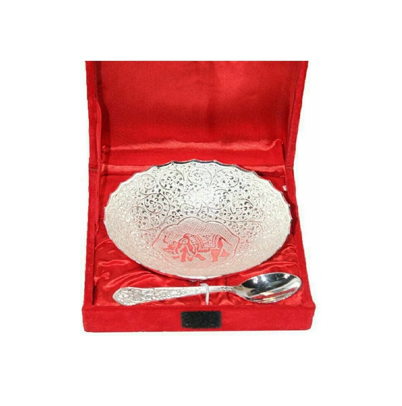 Brass Silver Plated Bowl With Spoon