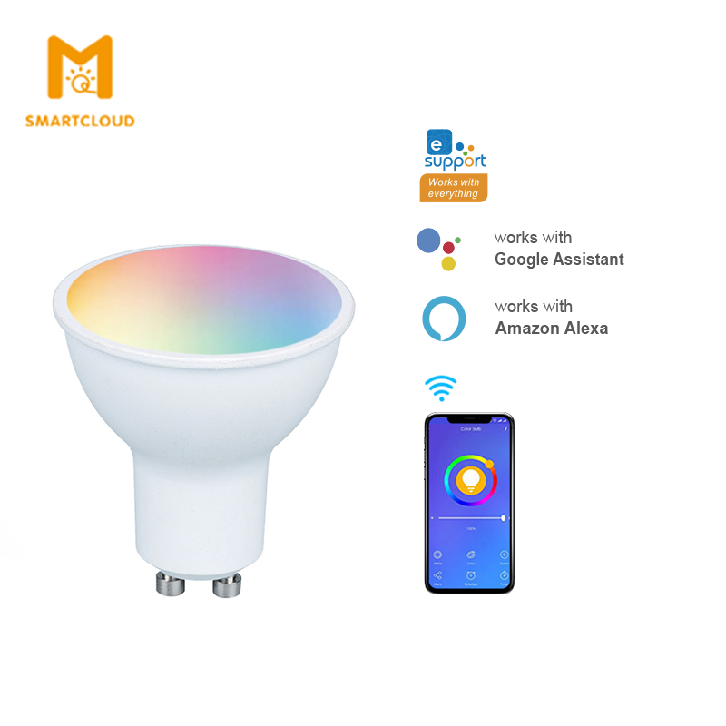Умная Светодиодная лампа GU10 с Wi-Fi, 4 Вт, с регулируемой яркостью, совместима с Alexa и Google Home, многоцветная Лампа с голосовым управлением RGBCCT