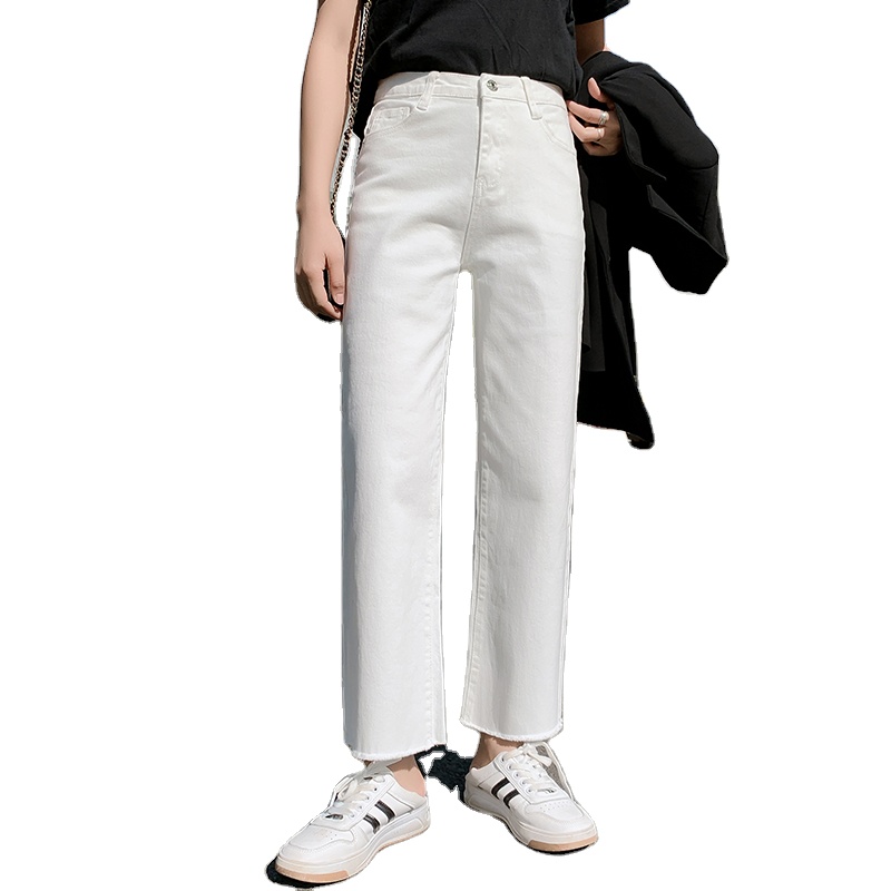 Drop shipping Factory direct supply women's jeans, elegant slim, versatile, washed high-waisted denim straight trousers