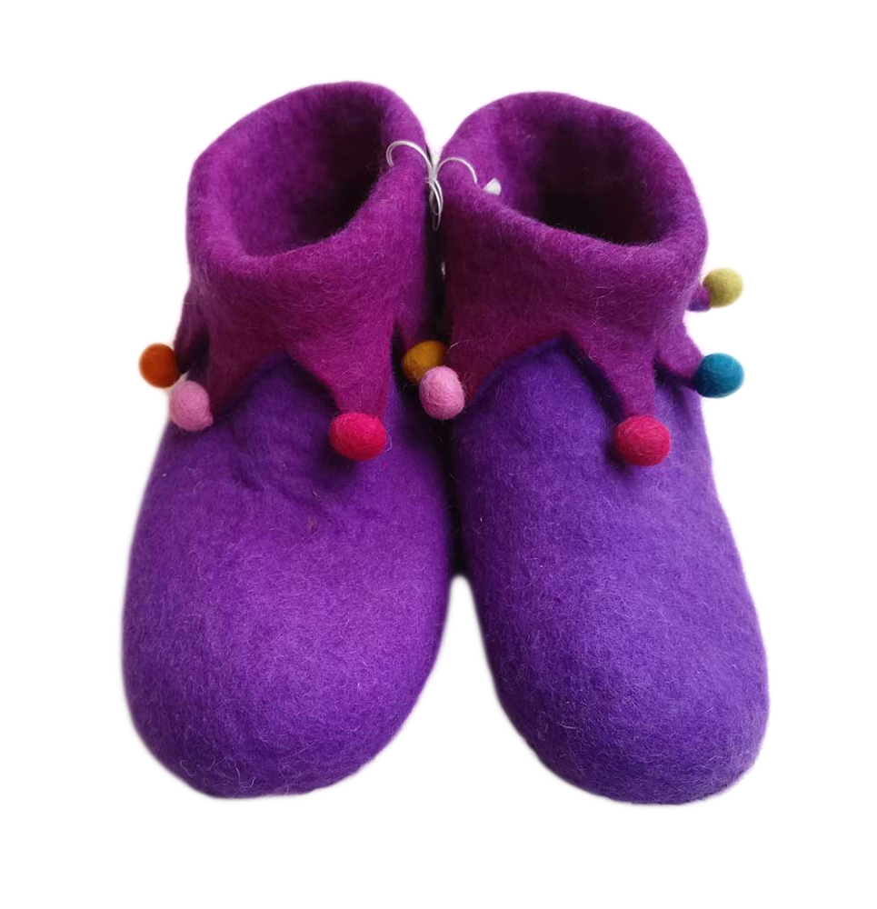 Eco Friendly and 100% Handmade Purple Felt Crown Children Shoe, Using Indoor Home from Nepal
