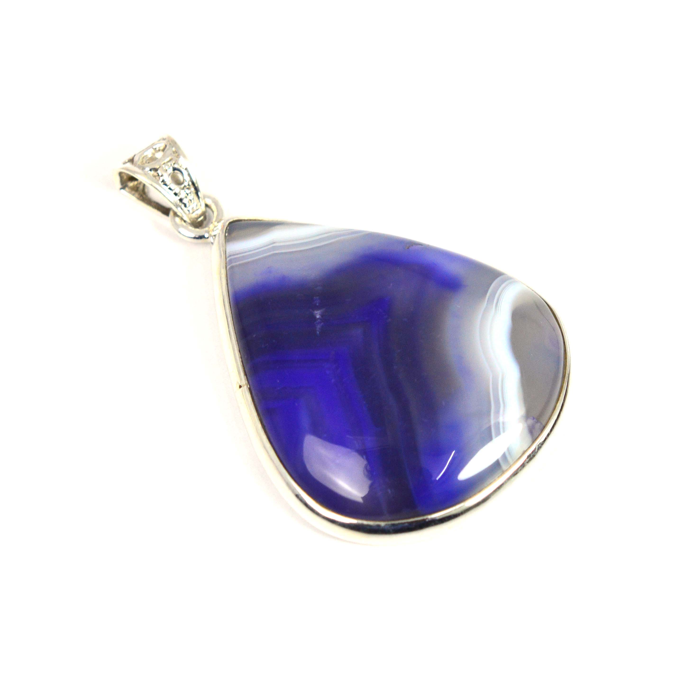 Online Jewelry Blue Botswana Agate Gemstone 925 Sterling Silver Fine Pendant